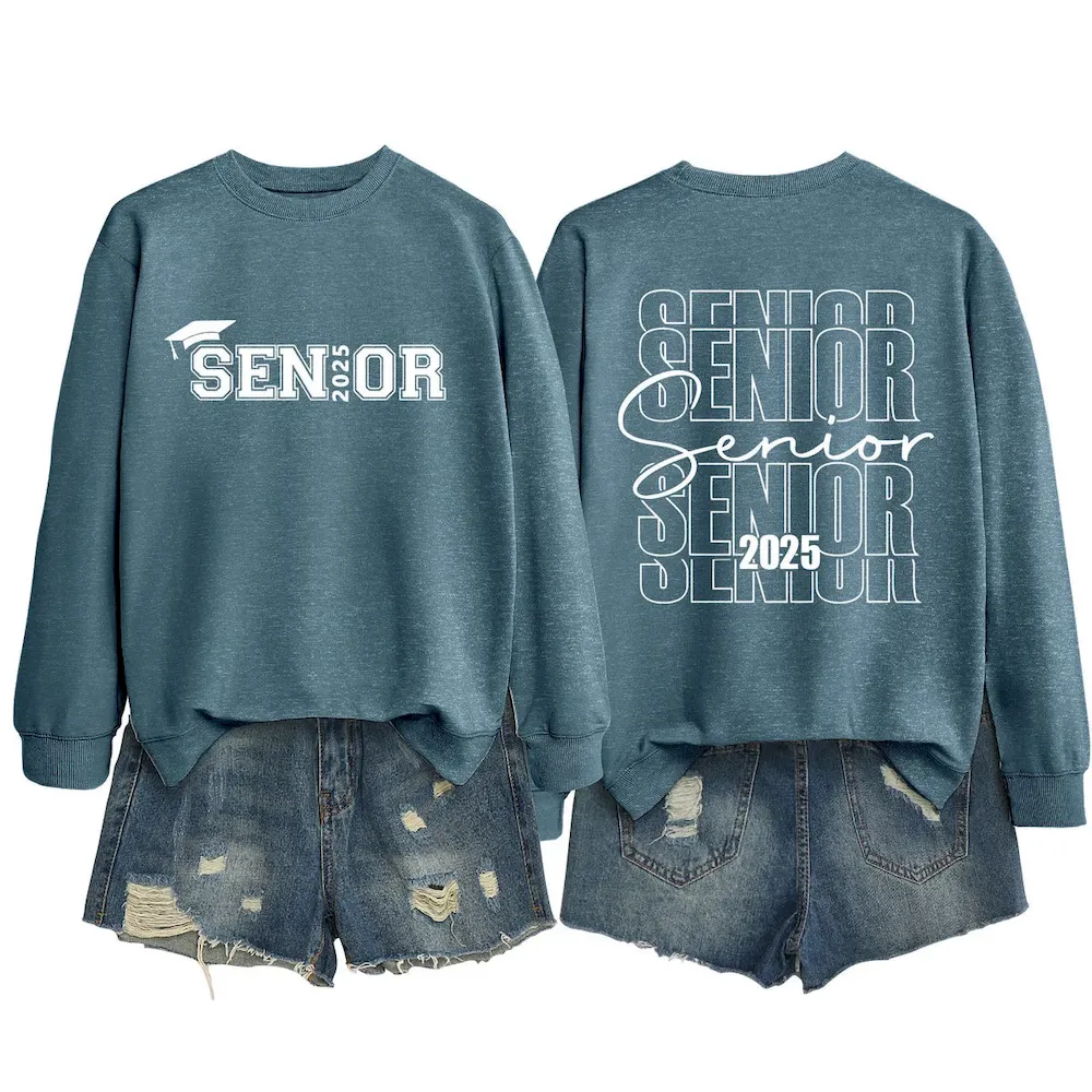 Women Casual Solid Color 2025 Letter Print Round Neck Long Sleeve Sweatshirt - Image 24