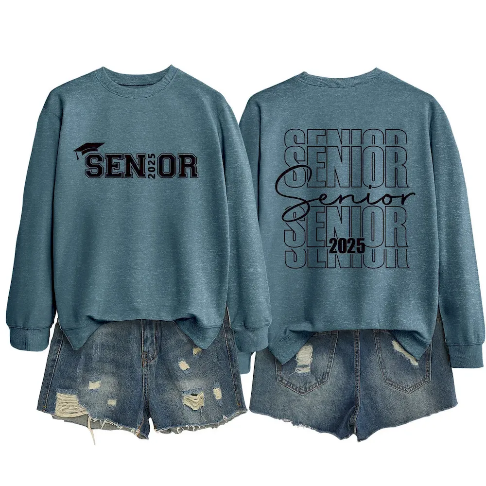 Women Casual Solid Color 2025 Letter Print Round Neck Long Sleeve Sweatshirt - Image 25