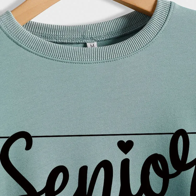 Women Casual Solid Color 2025 Letter Print Round Neck Long Sleeve Sweatshirt - Image 2