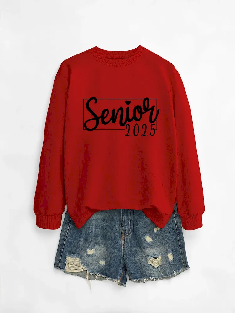 Women Casual Solid Color 2025 Letter Print Round Neck Long Sleeve Sweatshirt - Image 3