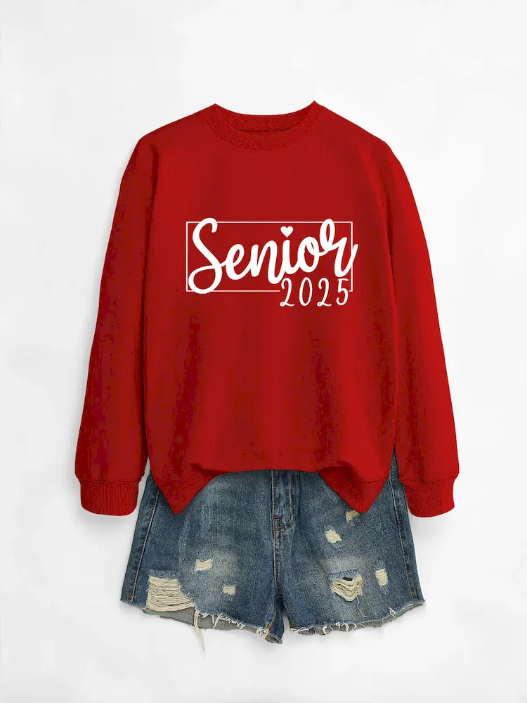 Women Casual Solid Color 2025 Letter Print Round Neck Long Sleeve Sweatshirt - Image 4