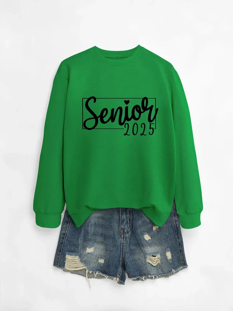 Women Casual Solid Color 2025 Letter Print Round Neck Long Sleeve Sweatshirt - Image 5