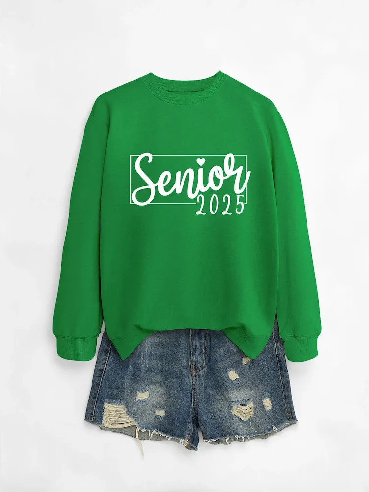 Women Casual Solid Color 2025 Letter Print Round Neck Long Sleeve Sweatshirt - Image 6