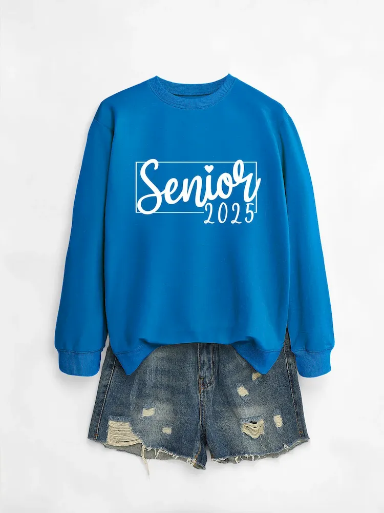 Women Casual Solid Color 2025 Letter Print Round Neck Long Sleeve Sweatshirt - Image 7