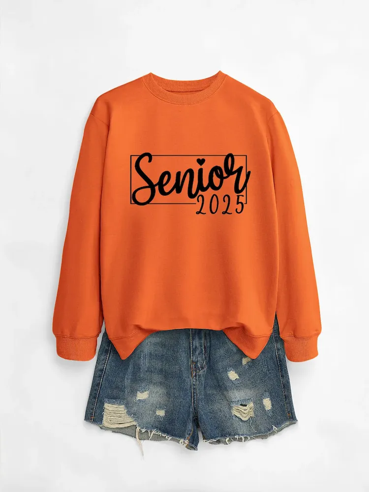 Women Casual Solid Color 2025 Letter Print Round Neck Long Sleeve Sweatshirt - Image 8