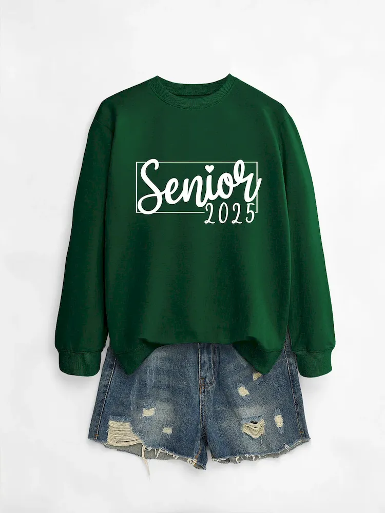 Women Casual Solid Color 2025 Letter Print Round Neck Long Sleeve Sweatshirt - Image 9