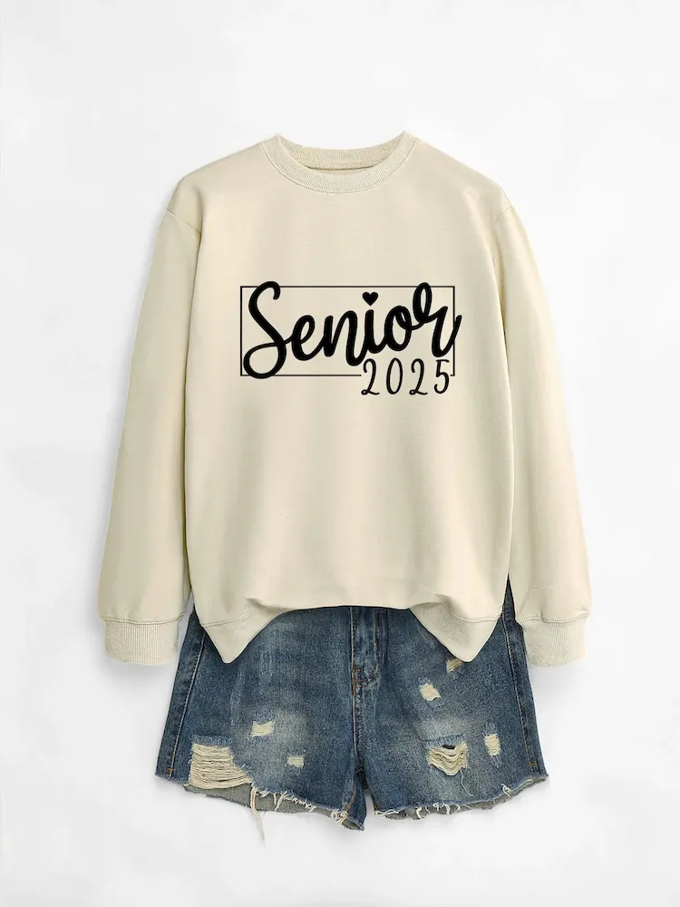 Women Casual Solid Color 2025 Letter Print Round Neck Long Sleeve Sweatshirt - Image 10