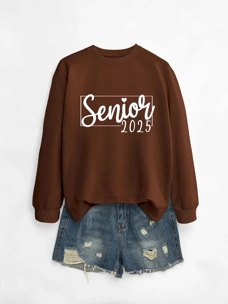 Women Casual Solid Color 2025 Letter Print Round Neck Long Sleeve Sweatshirt - Image 11