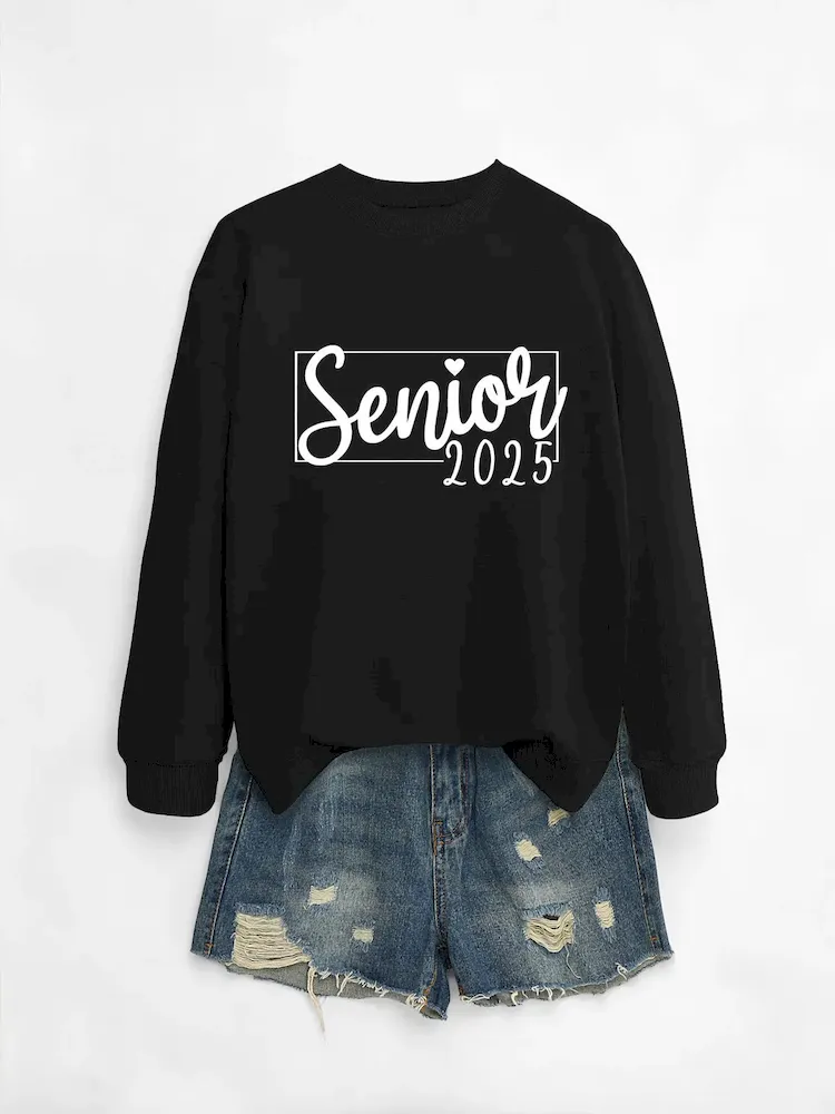 Women Casual Solid Color 2025 Letter Print Round Neck Long Sleeve Sweatshirt - Image 12