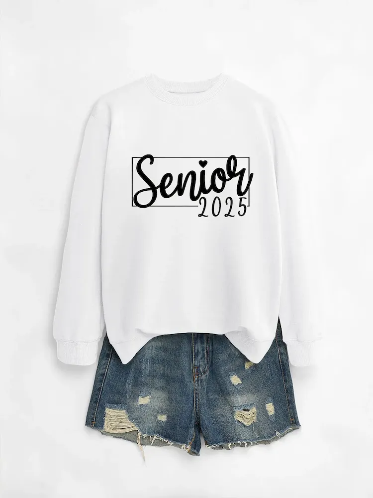 Women Casual Solid Color 2025 Letter Print Round Neck Long Sleeve Sweatshirt - Image 13