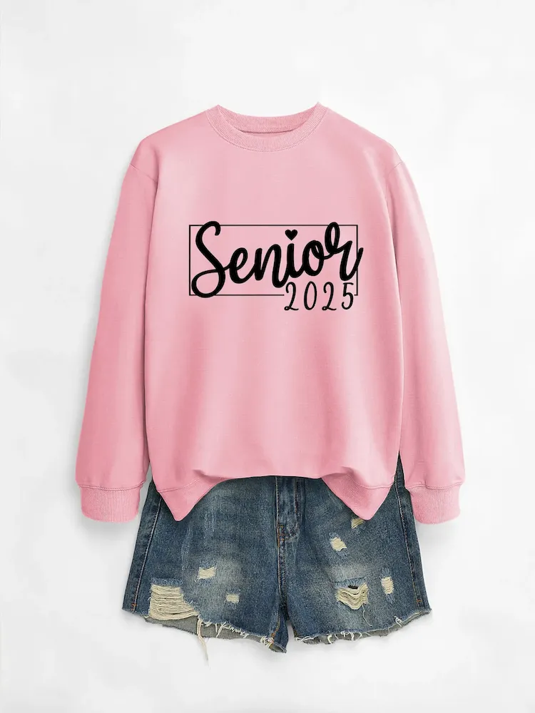 Women Casual Solid Color 2025 Letter Print Round Neck Long Sleeve Sweatshirt - Image 14