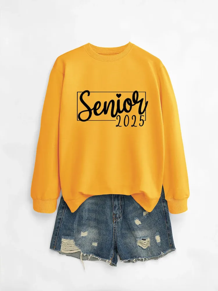 Women Casual Solid Color 2025 Letter Print Round Neck Long Sleeve Sweatshirt - Image 15
