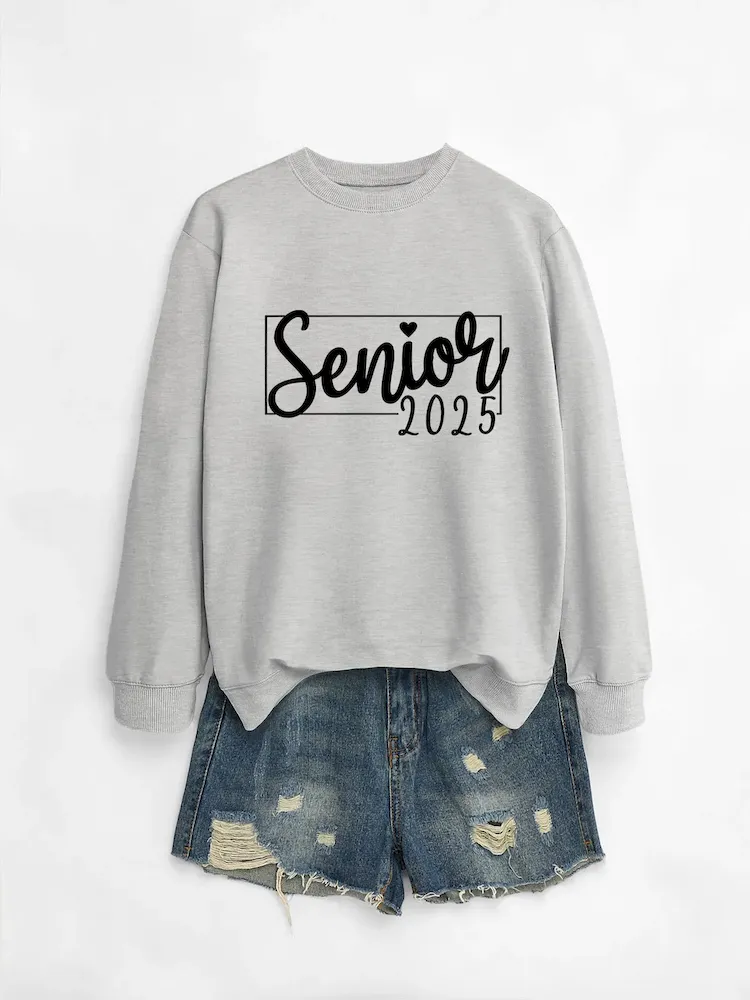 Women Casual Solid Color 2025 Letter Print Round Neck Long Sleeve Sweatshirt - Image 16