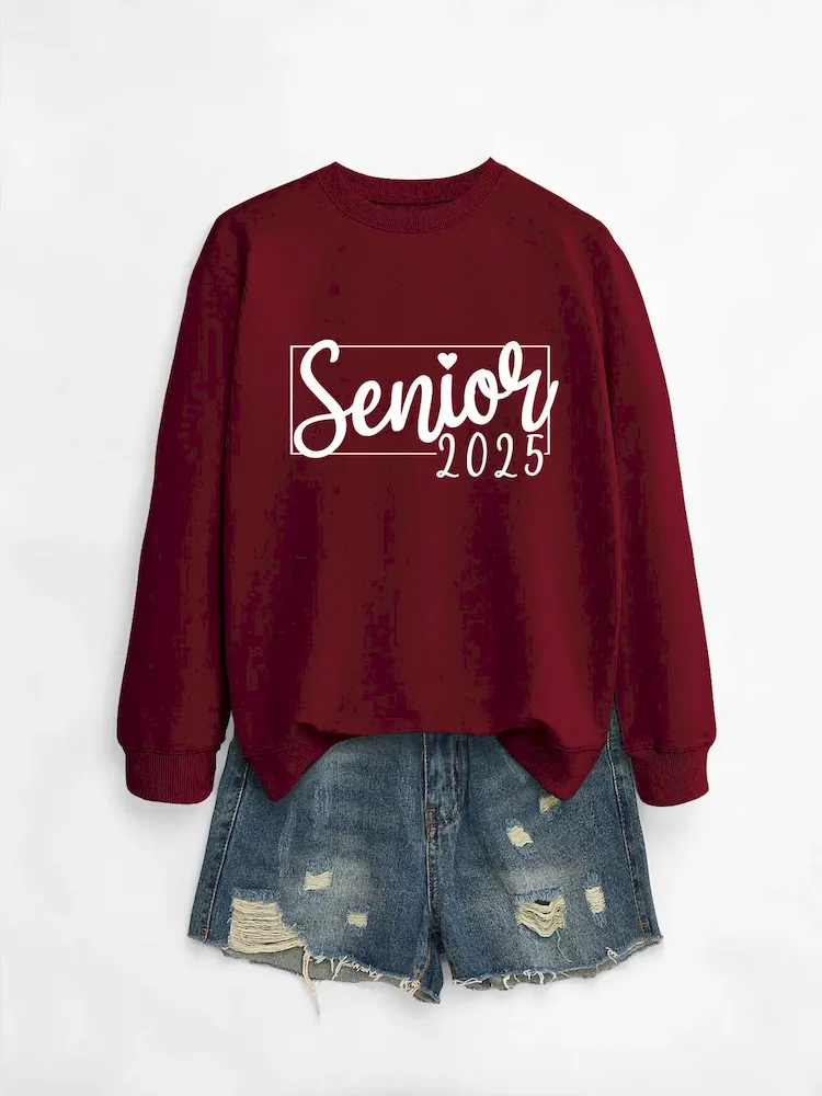 Women Casual Solid Color 2025 Letter Print Round Neck Long Sleeve Sweatshirt - Image 17