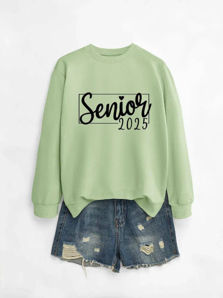 Women Casual Solid Color 2025 Letter Print Round Neck Long Sleeve Sweatshirt - Image 18