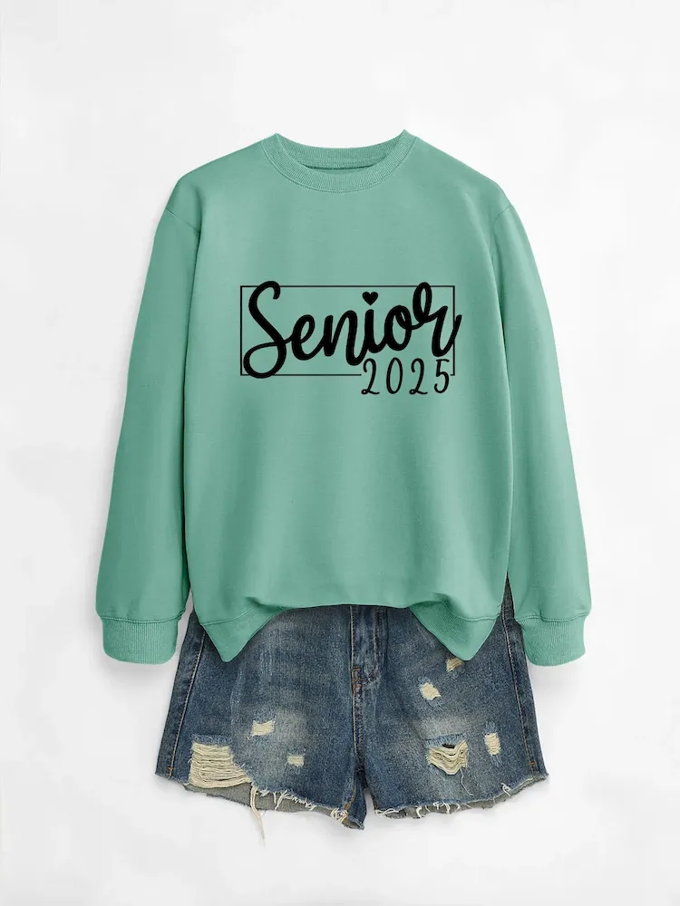 Women Casual Solid Color 2025 Letter Print Round Neck Long Sleeve Sweatshirt - Image 20