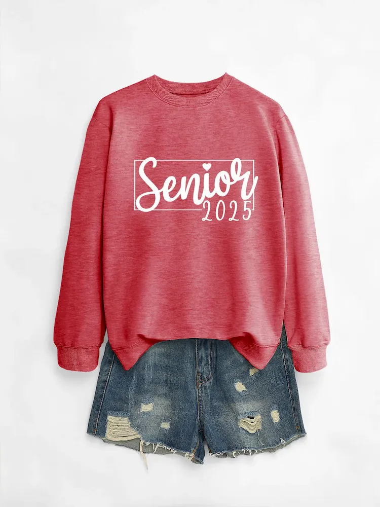 Women Casual Solid Color 2025 Letter Print Round Neck Long Sleeve Sweatshirt - Image 21
