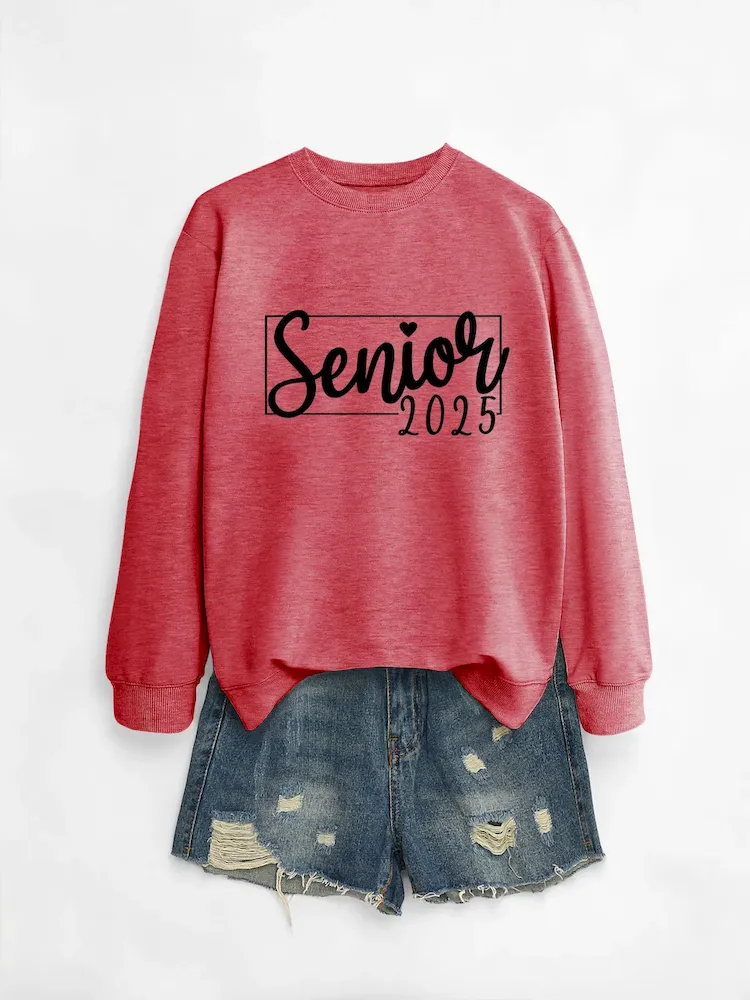 Women Casual Solid Color 2025 Letter Print Round Neck Long Sleeve Sweatshirt - Image 22