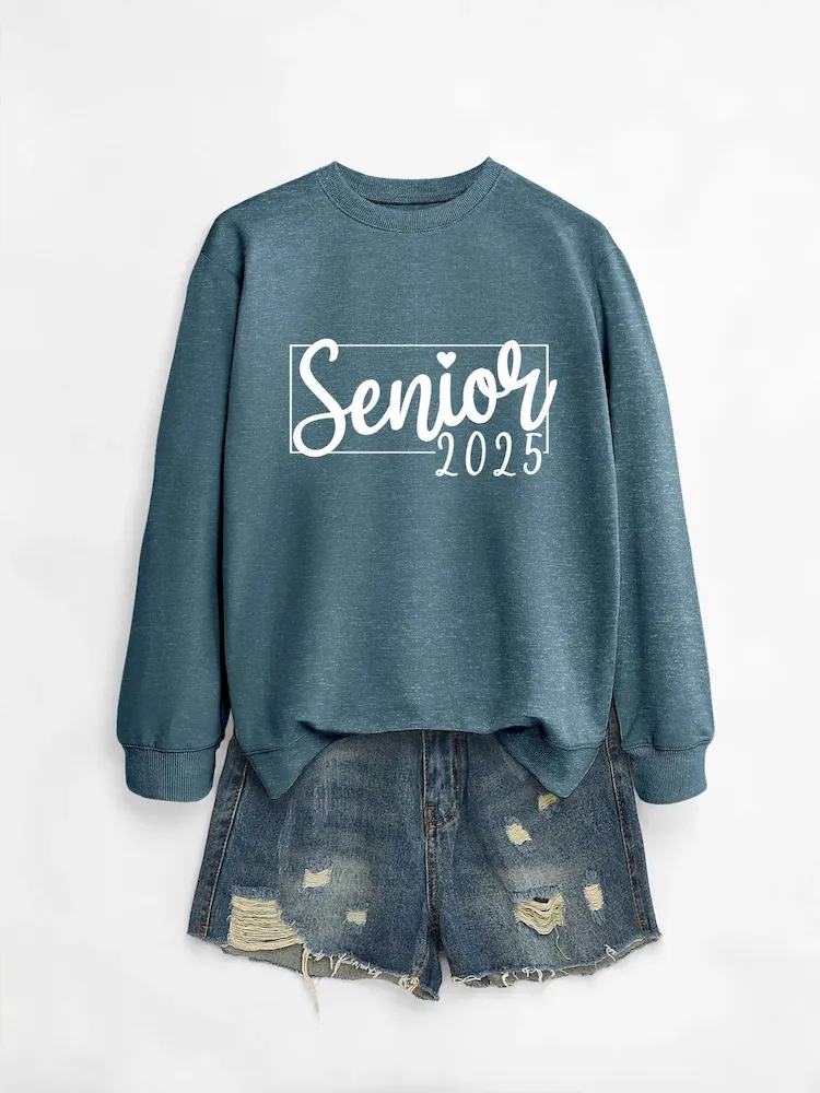 Women Casual Solid Color 2025 Letter Print Round Neck Long Sleeve Sweatshirt - Image 23