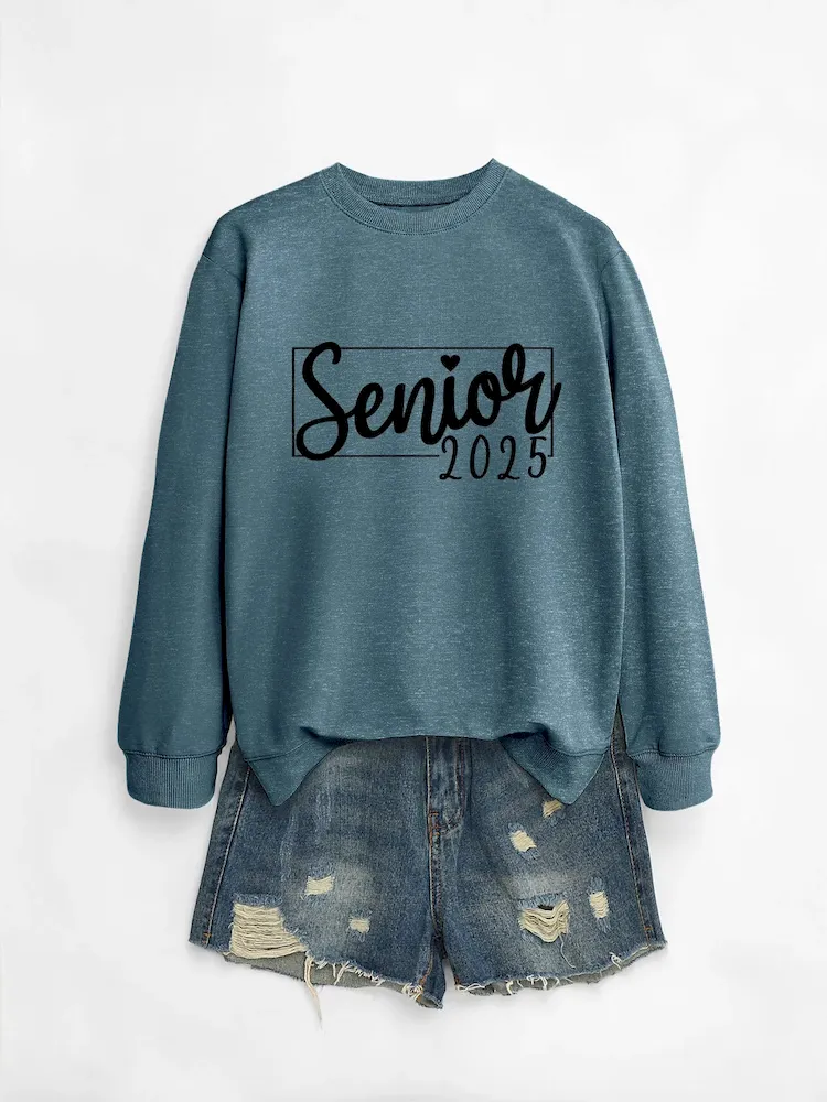 Women Casual Solid Color 2025 Letter Print Round Neck Long Sleeve Sweatshirt - Image 24