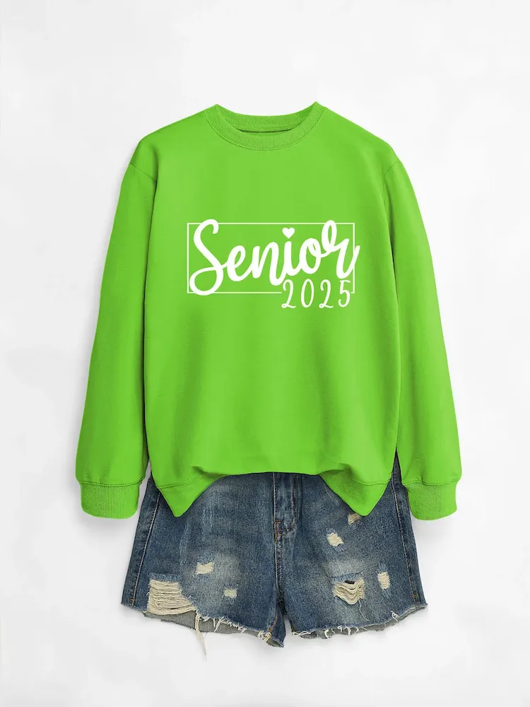 Women Casual Solid Color 2025 Letter Print Round Neck Long Sleeve Sweatshirt - Image 25