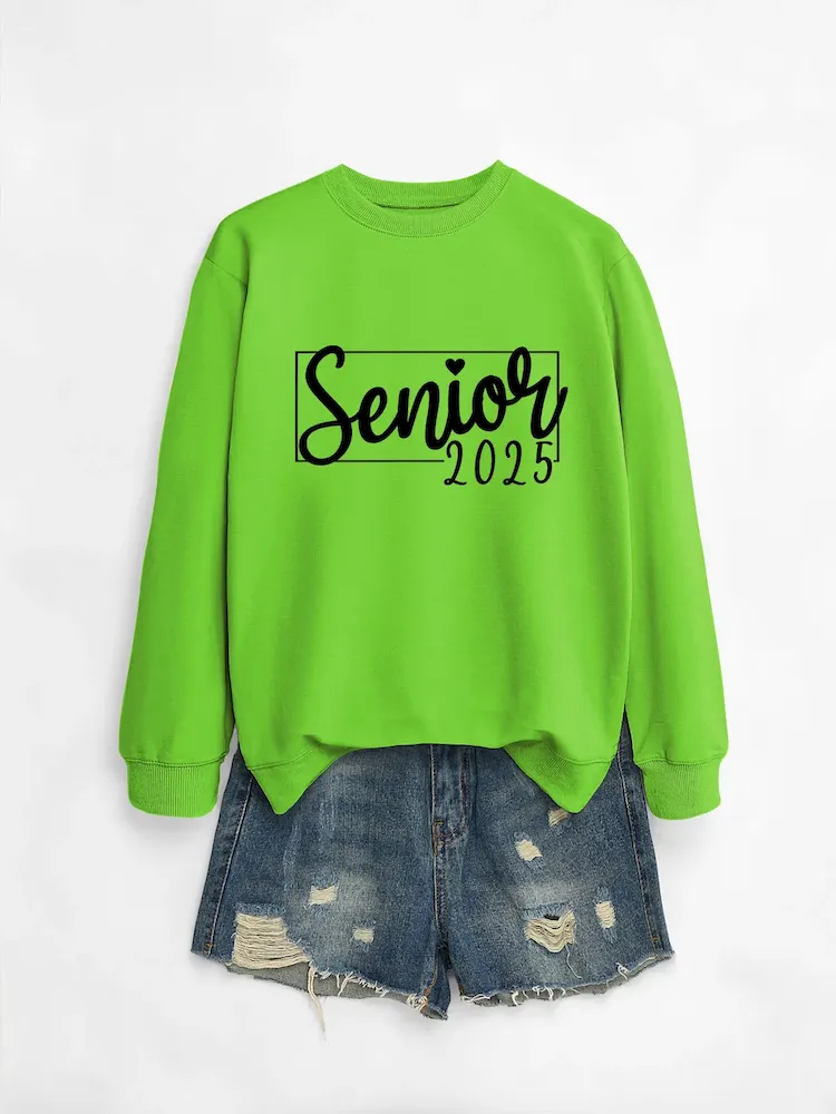 Women Casual Solid Color 2025 Letter Print Round Neck Long Sleeve Sweatshirt - Image 26