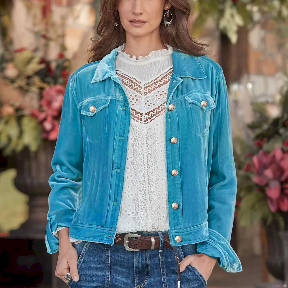 Western Vintage Women Gold Velvet Coat Jacket - Image 4