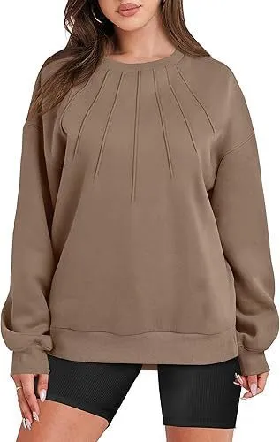 Autumn Winter Women Casual Loose Solid Color Round Neck Long Sleeve Sweatshirt - Image 8