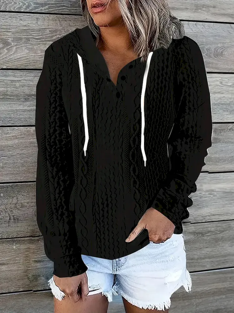 Women Fashion Casual V-Neck Drawstring Long Sleeve Knitted Jacquard Sweatshirt - Image 6