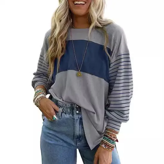 Women Fashion Casual Stripe Print Crewneck Long Sleeve Sweatshirt - Image 6