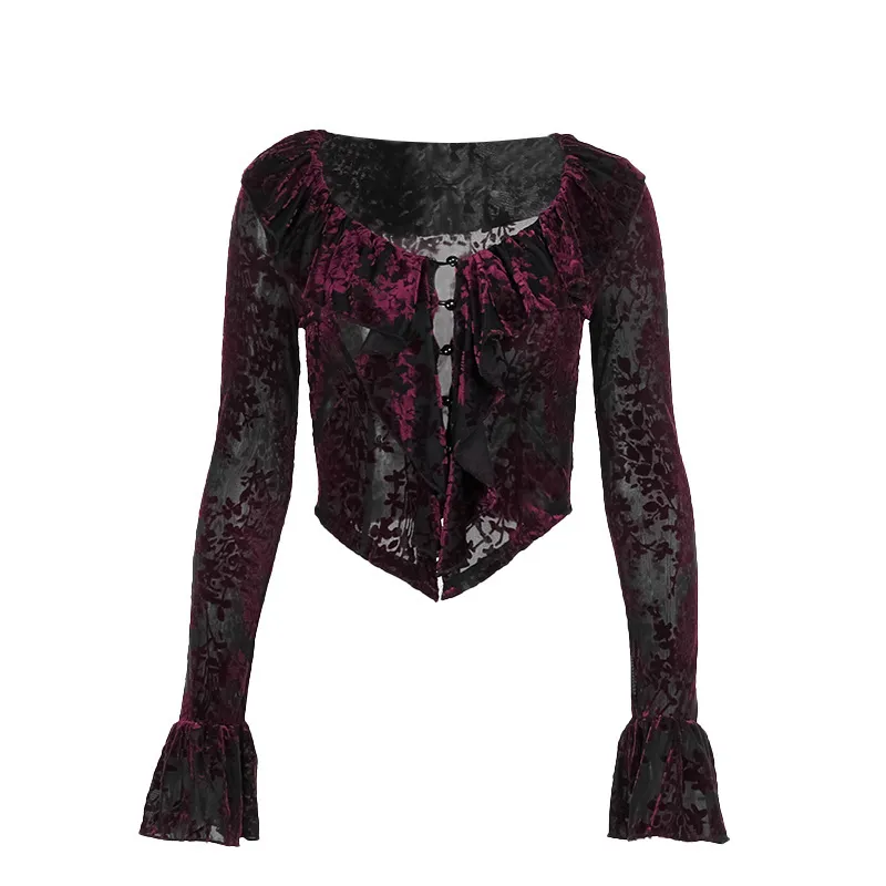 Summer Women Vintage Gothic V-Neck Floral Print Long Sleeve Top - Image 5