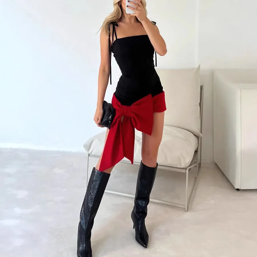 Women Fashion Sexy Bow Decorative Sling Party Dress - Image 3