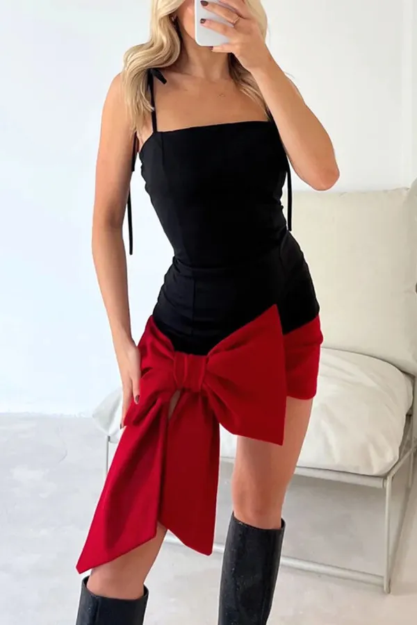 Women Fashion Sexy Bow Decorative Sling Party Dress - Image 6