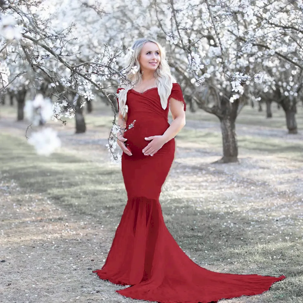 Pregnant Women Fashion Solid Color Chiffon Mop Dress - Image 4