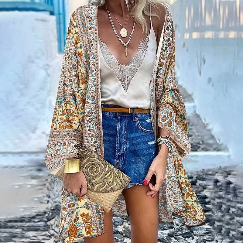 Women Casual Bohemian Print Long Sleeve Cardigan Jacket - Image 3