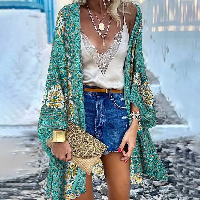 Women Casual Bohemian Print Long Sleeve Cardigan Jacket - Image 4