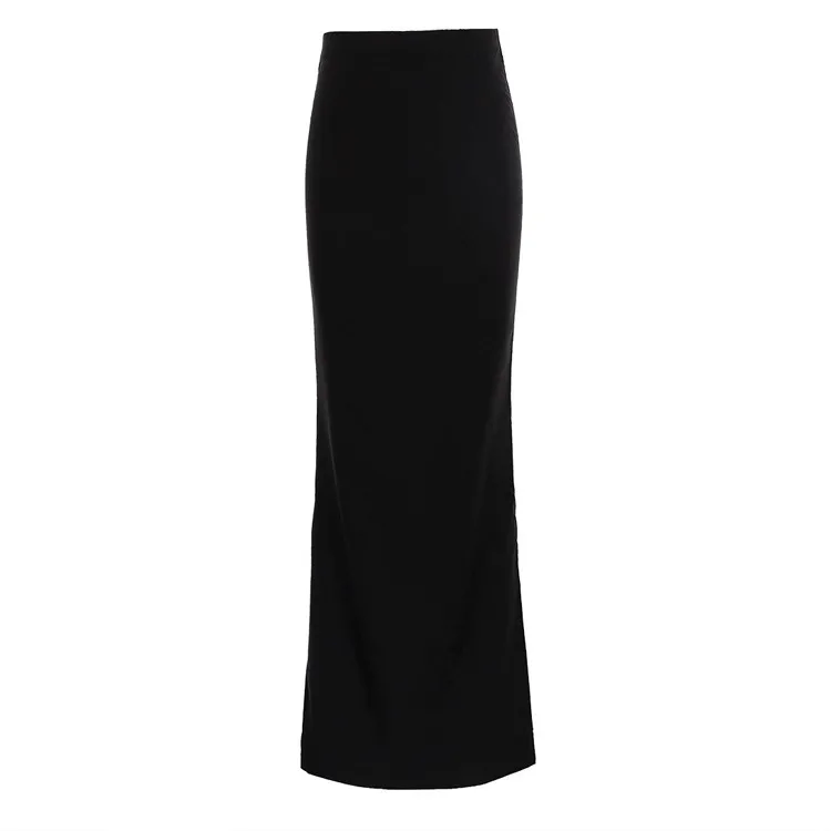 Summer Women Fashion Solid Color Black Long Skirt - Image 4