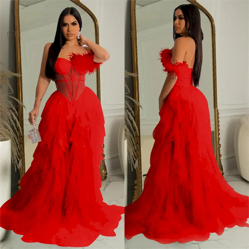 Fashion Women Solid Color Off-Shouder Mesh Formal Dress - Image 4