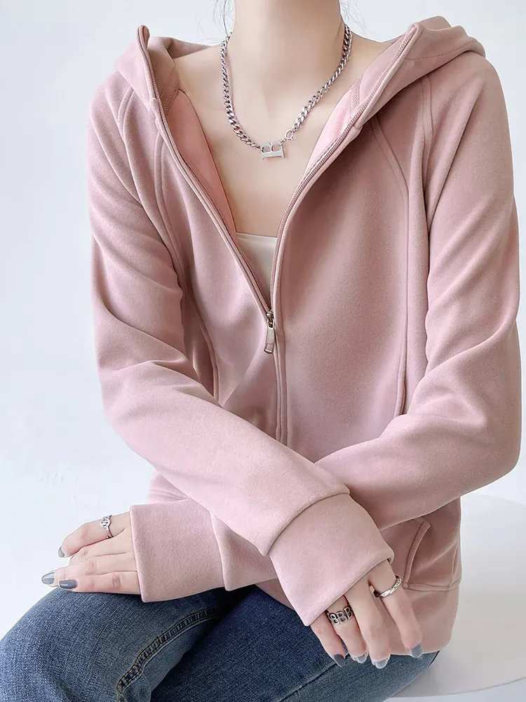 Women Casual Loose Solid Color Thickened Cardigan Hoodies - Image 3