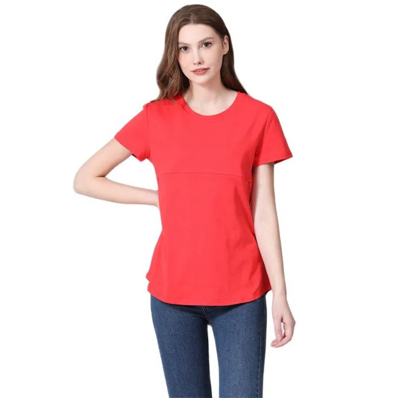Women Casual Short-Sleeved Cotton Zipper Breastfeeding Pregnant Women T-Shirt - Image 9