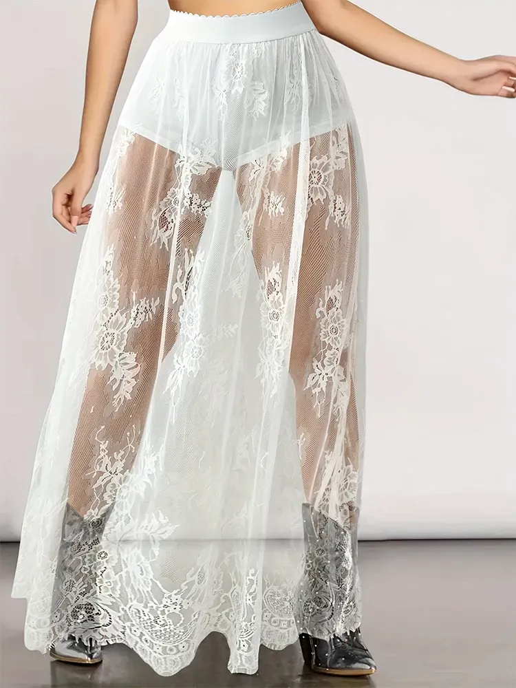 Women Fashion Sexy Lace Perspective Long Skirt - Image 4