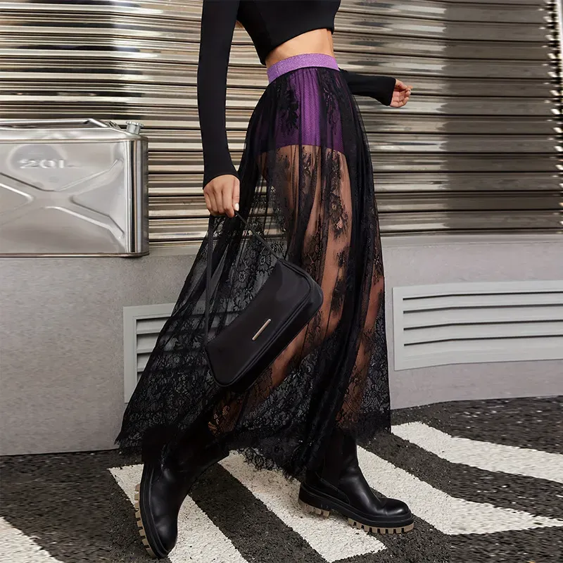 Women Fashion Sexy Lace Perspective Long Skirt - Image 6