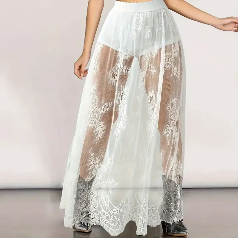 Women Fashion Sexy Lace Perspective Long Skirt - Image 7