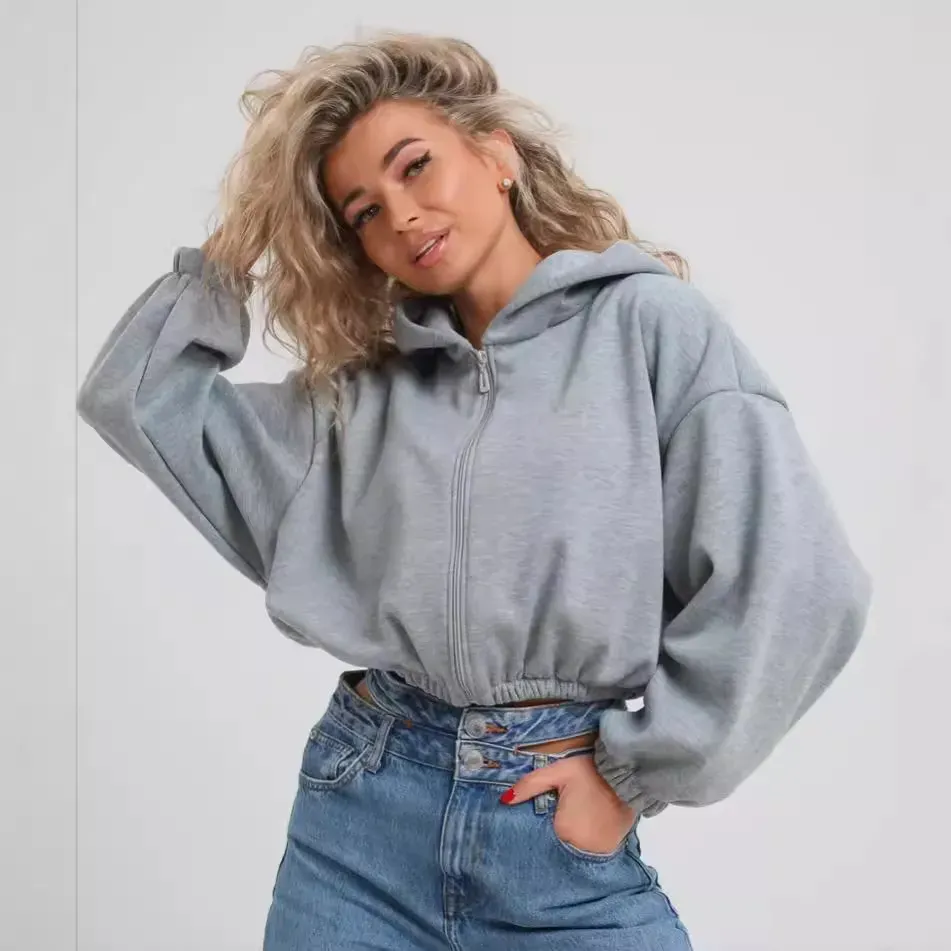 Women Casual Solid Color Long Sleeve Zipper Hoodies - Image 3