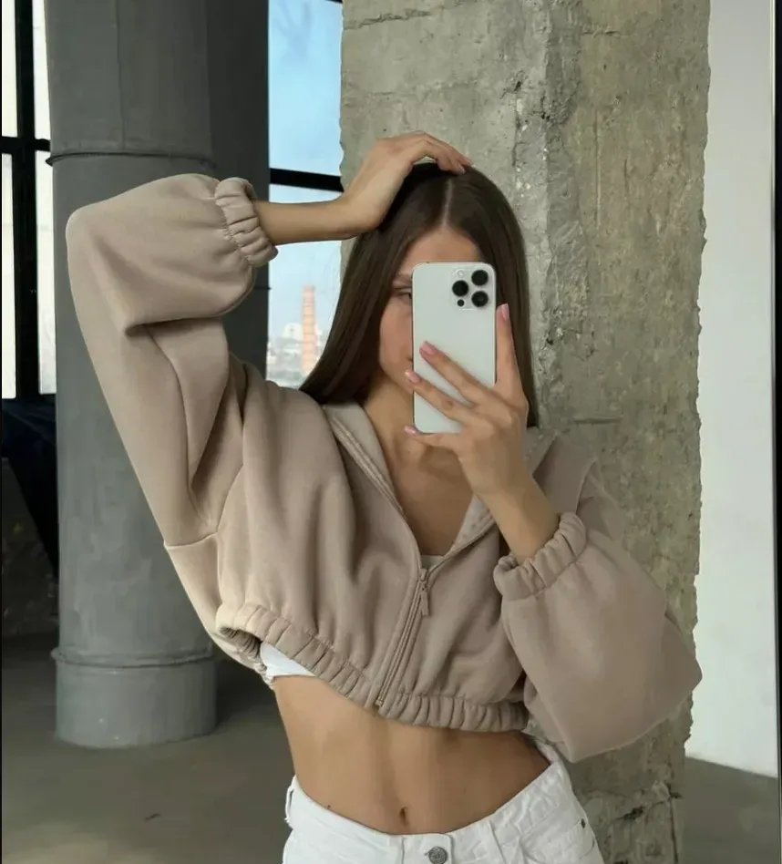 Women Casual Solid Color Long Sleeve Zipper Hoodies - Image 5