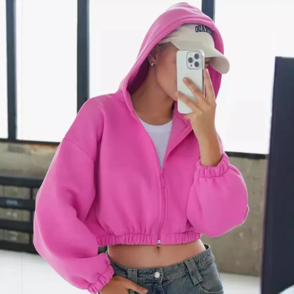 Women Casual Solid Color Long Sleeve Zipper Hoodies - Image 6