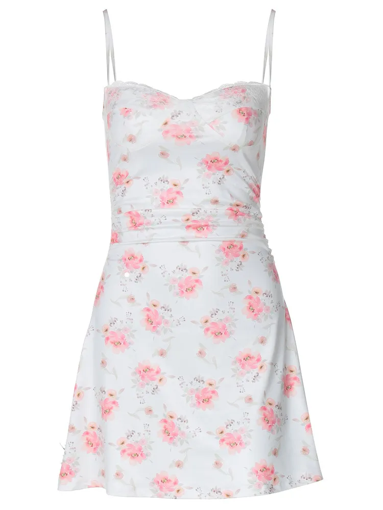 Women Fashion Elegant Floral Printed Lace Stitching Camisole Dress - Image 4