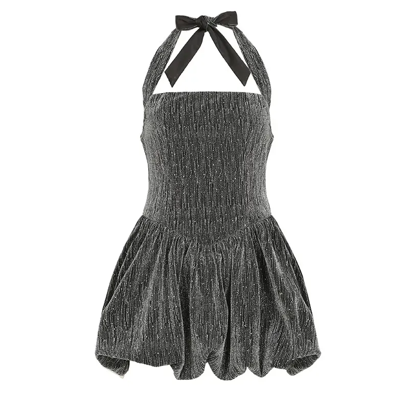 Women Nightclub Fashion Bright Silk Thin Flash Neck Party Dress - Image 5