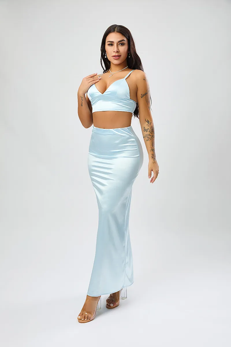 Women Fashion Elegant Solid Color High-Waist Satin A- Line Mid-Length Skirt - Image 5