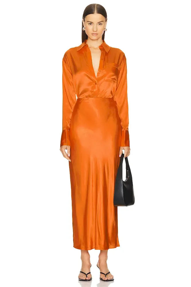 Women Fashion Elegant Solid Color High-Waist Satin A- Line Mid-Length Skirt - Image 7